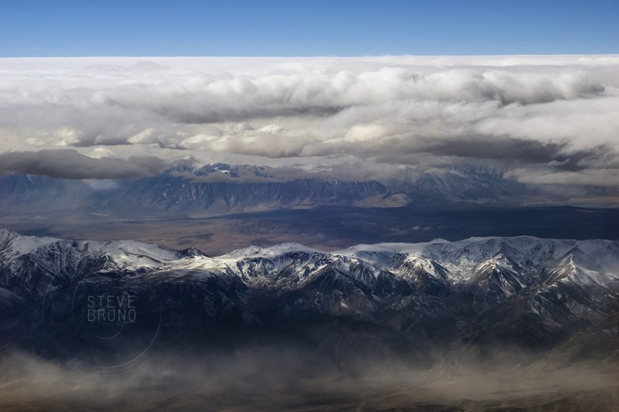 Approaching storm front, Sierra Nevada range, California, aerial photography