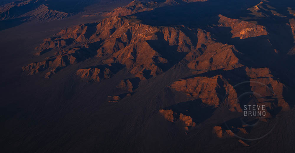 Mountains near Lake Mead at sunset, aerial, Arizona, Steve Bruno